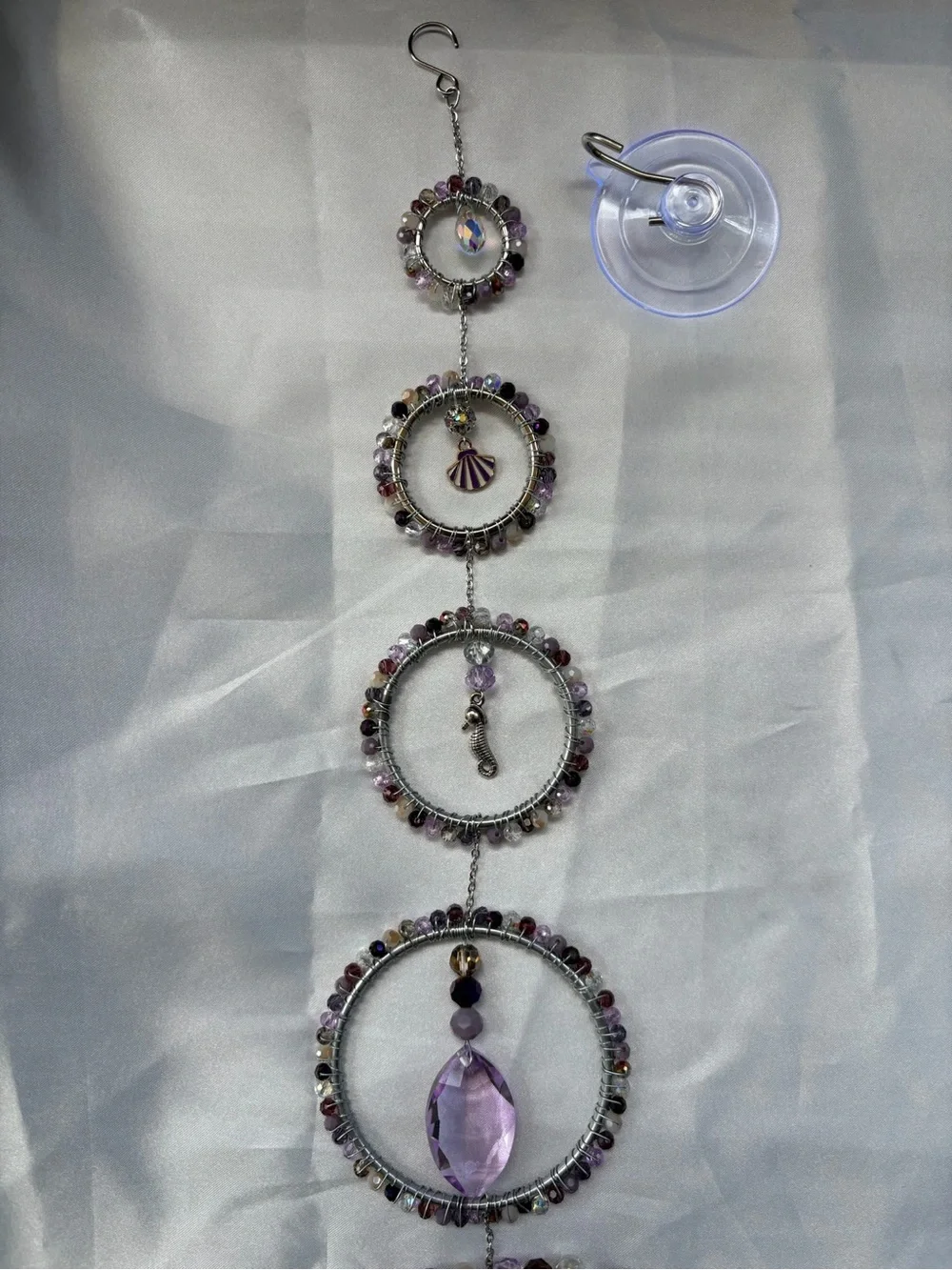 Seahorse Crystal Sun Catcher - Purple & Silver Hanging Ornament